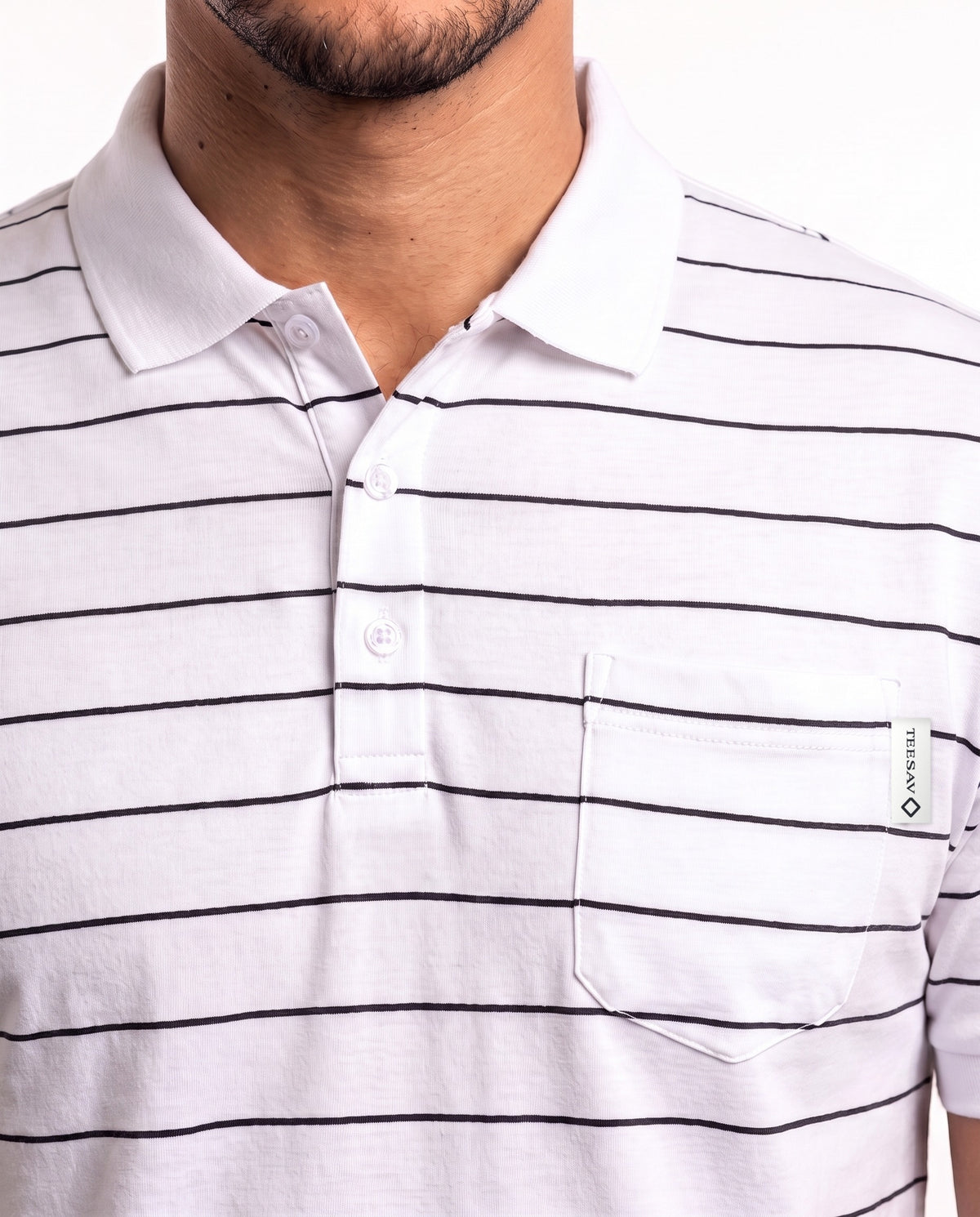 Men's Golfer – White with Black Stripes