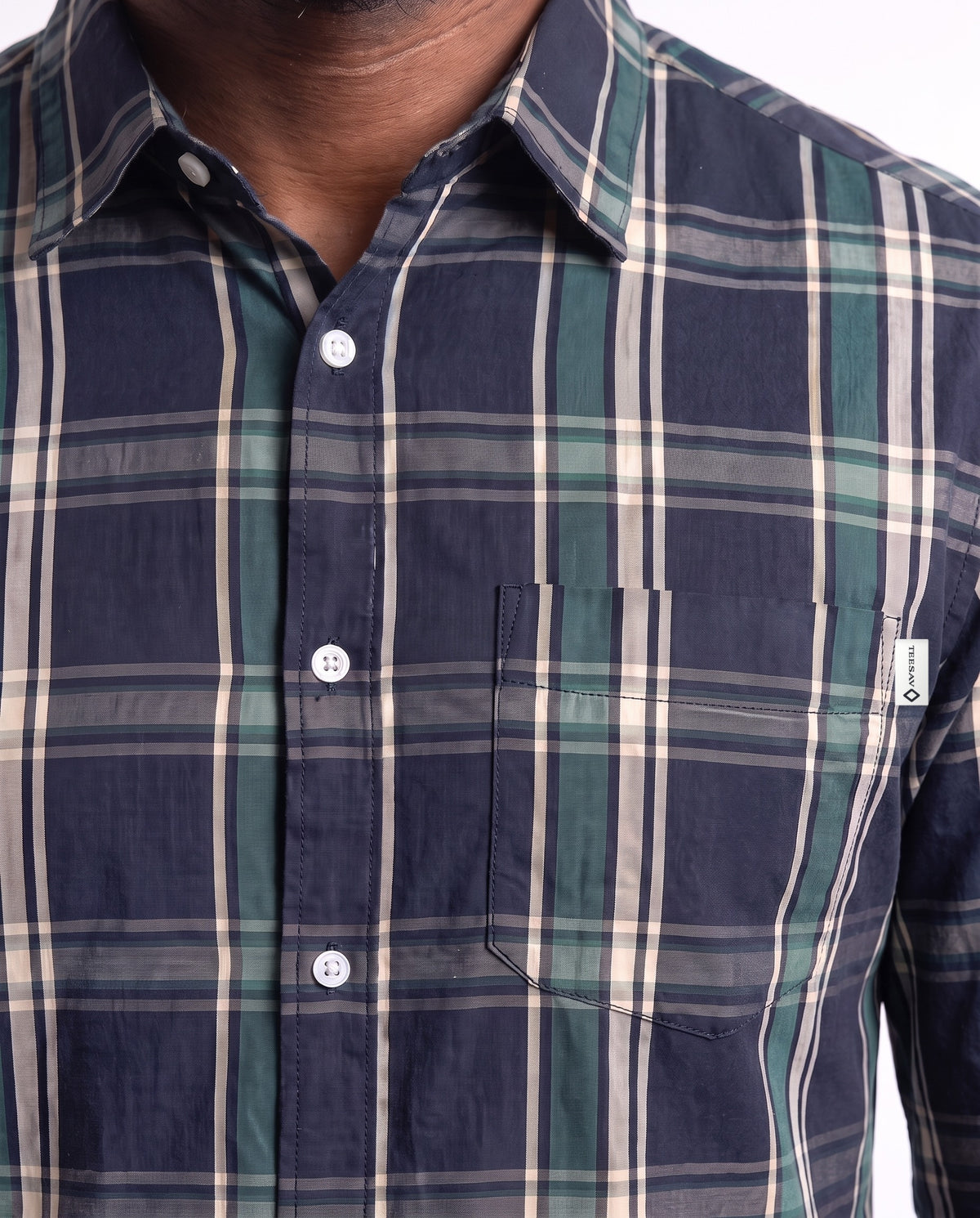Men's Check Shirt – Navy & Teal Check