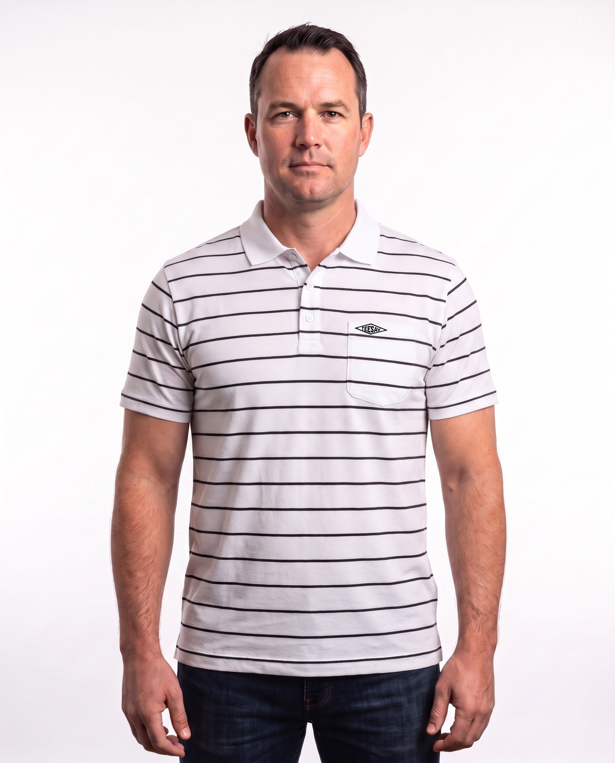 Men's Golfer – White with Black Stripes