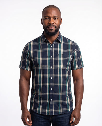Men's Check Shirt – Navy & Teal Check